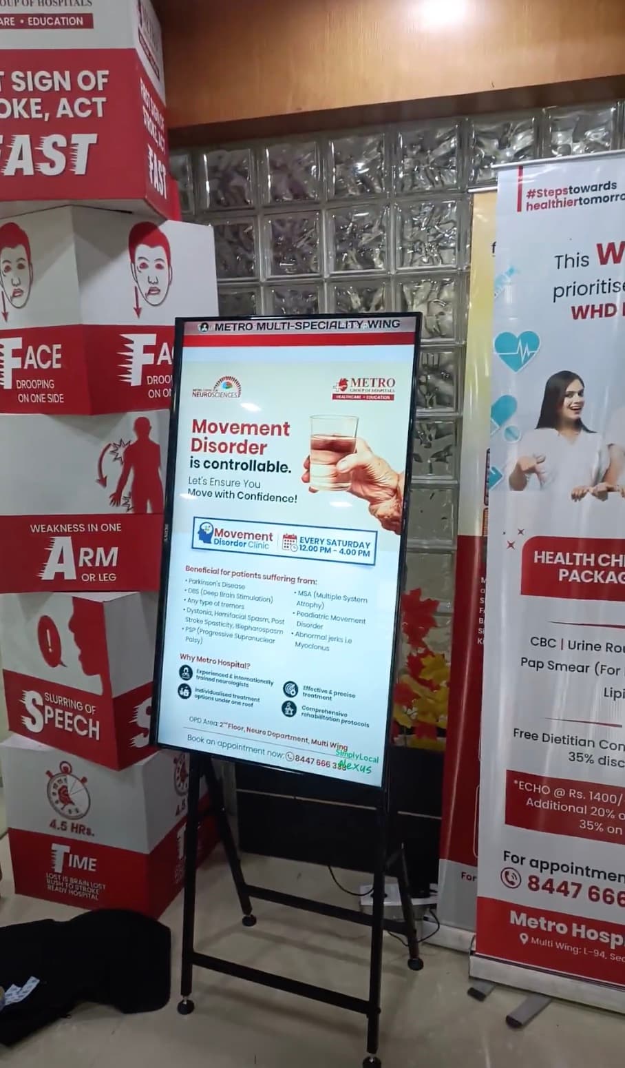 SLX On Air screen at Metro Hospital, Multi-Speciality Wing