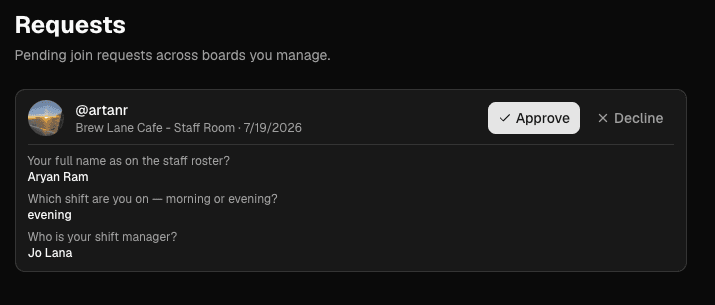 Join requests arriving with their answers